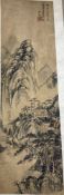 Chinese School, watercolour scroll painting, Mountainous landscape, 91 x 27cm