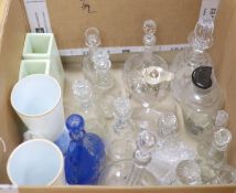 Various 19th century and later decanters, pair of enamelled glass vases etc.