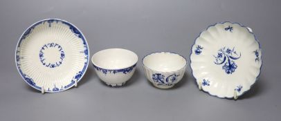 An 18th century Worcester fluted teabowl and saucer painted with the Gilliflower pattern and another