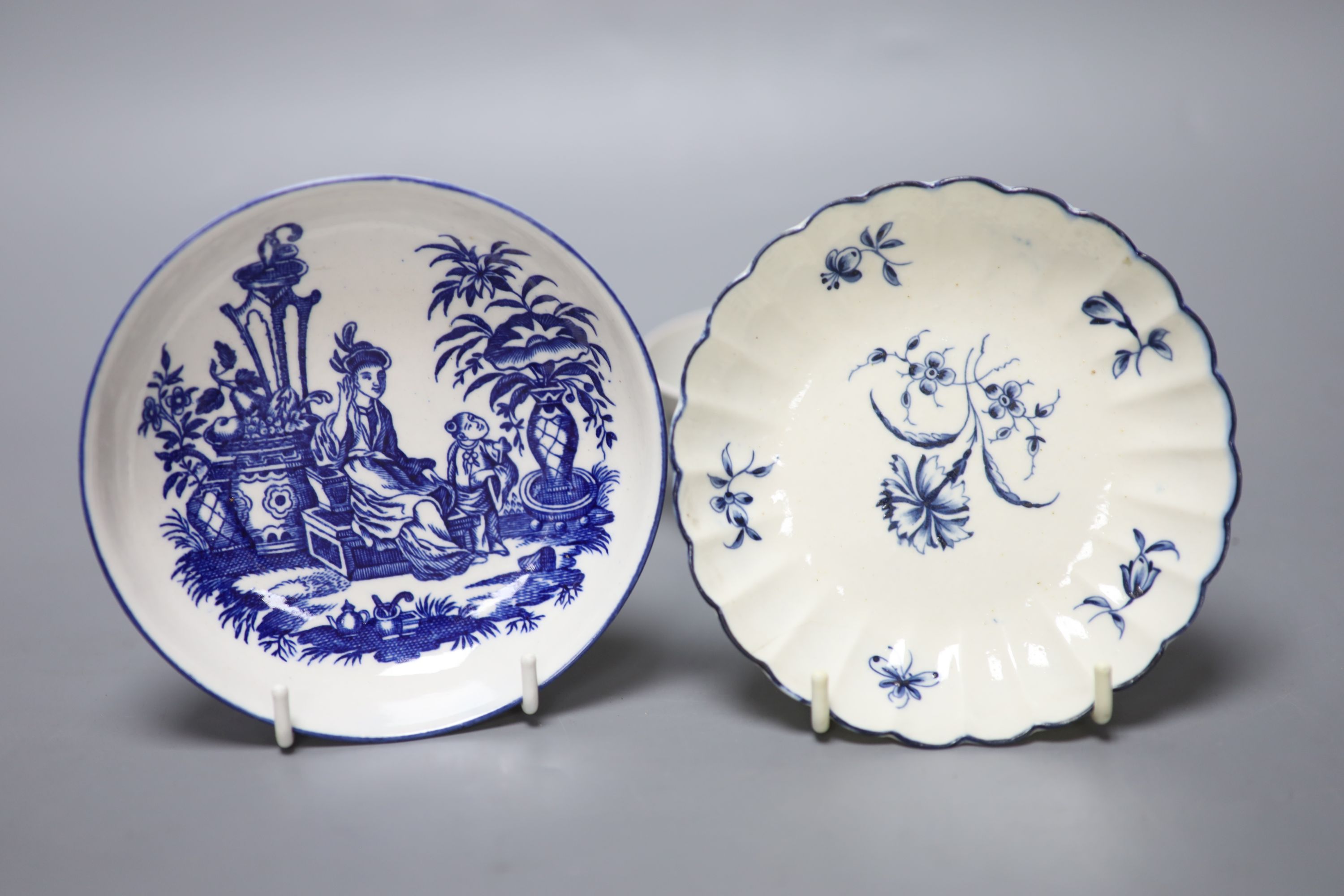 An 18th century Worcester teabowl and saucer Gilliflower pattern and another with mother and child - Image 2 of 7