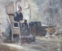 Manner of Josef Israels (Dutch 1824-1911), Interior scene with a seated figure of an elderly