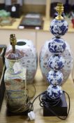 Two Chinese porcelain lamps and a pair of vases, tallest 58cm