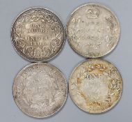 British Empire, India, four silver One Rupee, 1835, edge faults/mount marks otherwise VF, 1840, edge