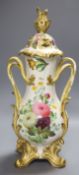 A Victorian porcelain floral painted vase and cover (a.f.), height 44cmCONDITION: English bone