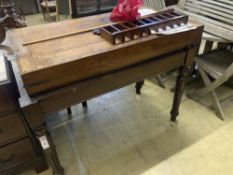 An early Victorian mahogany bagatelle table, width 120cm, depth 64cm, height 90cm