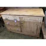 A Victorian pine low dresser, width 120cm, depth 50cm, height 84cm