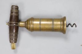 A 19th century Thomasson type brass and rosewood handled corkscrew