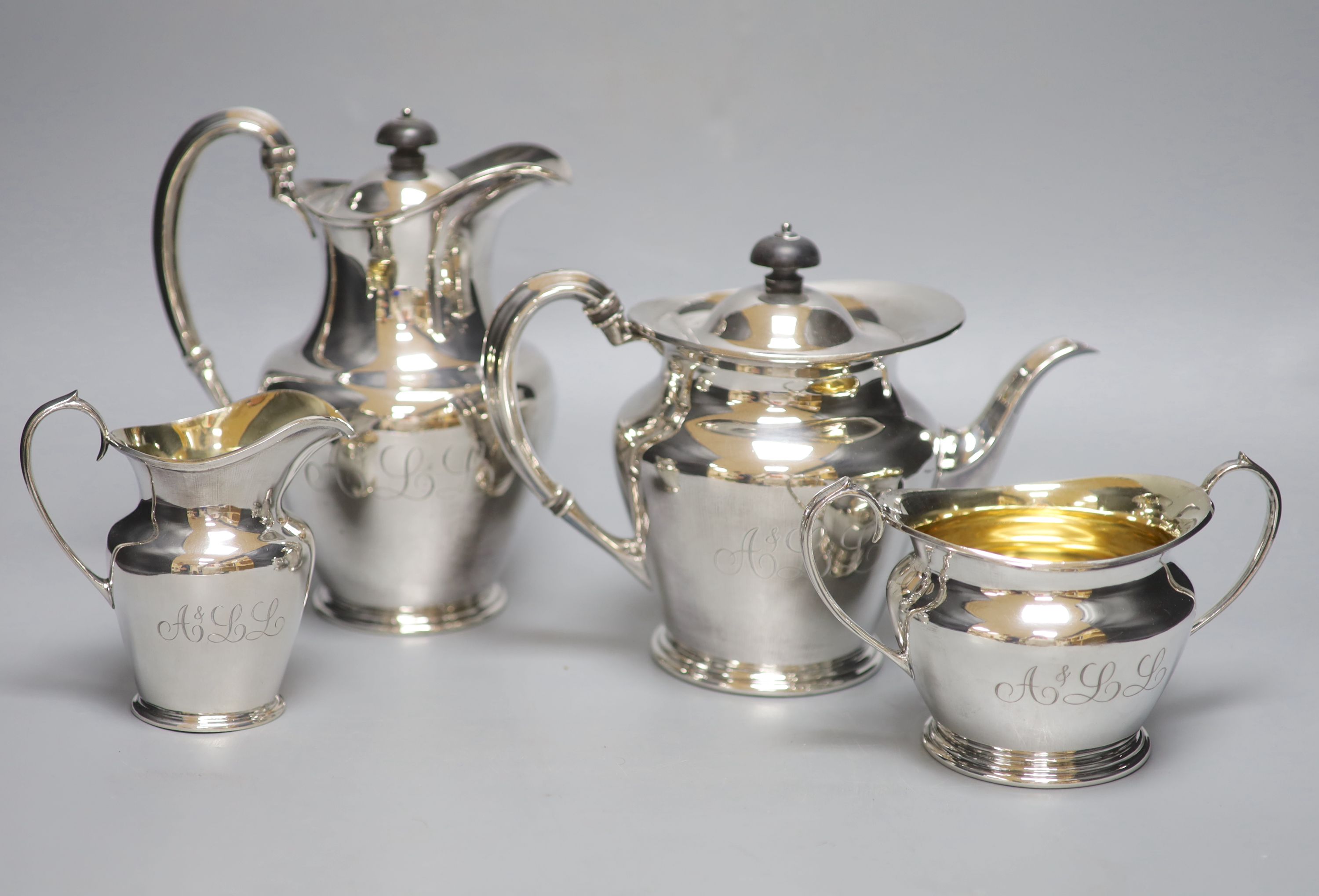 A four piece silver plated tea and coffee set