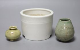 Oriental ceramics including a Chinese censer, a Chinese vase and a Korean vase, tallest 9cm