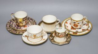 Five Wedgwood Imari pattern cups and saucers and two side plates