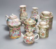 A group of Chinese famille rose tea wares and vases, 18th/19th century, tallest 20cm, (8),