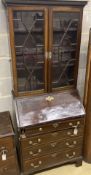 A Georgian style narrow mahogany bureau bookcase, width 76cm depth 44cm height 191cm