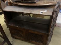 A Victorian carved oak wall cabinet, width 90cm, depth 23cm, height 80cm