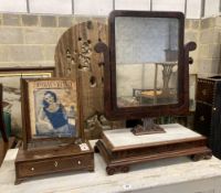 A 19th century Continental mahogany and white marble toilet mirror, width 54cm, depth 26cm, height