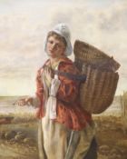 Follower of James John Hill (1811-1882), 'The Fisherwoman', oil on canvas, 58 x 48cm