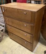 A mid century Cotswold School four section oak drop leaf cabinet, width 91cm, depth 46cm, height