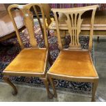 A set of six early 20th century oak dining chairs together with three carved oak dining chairs