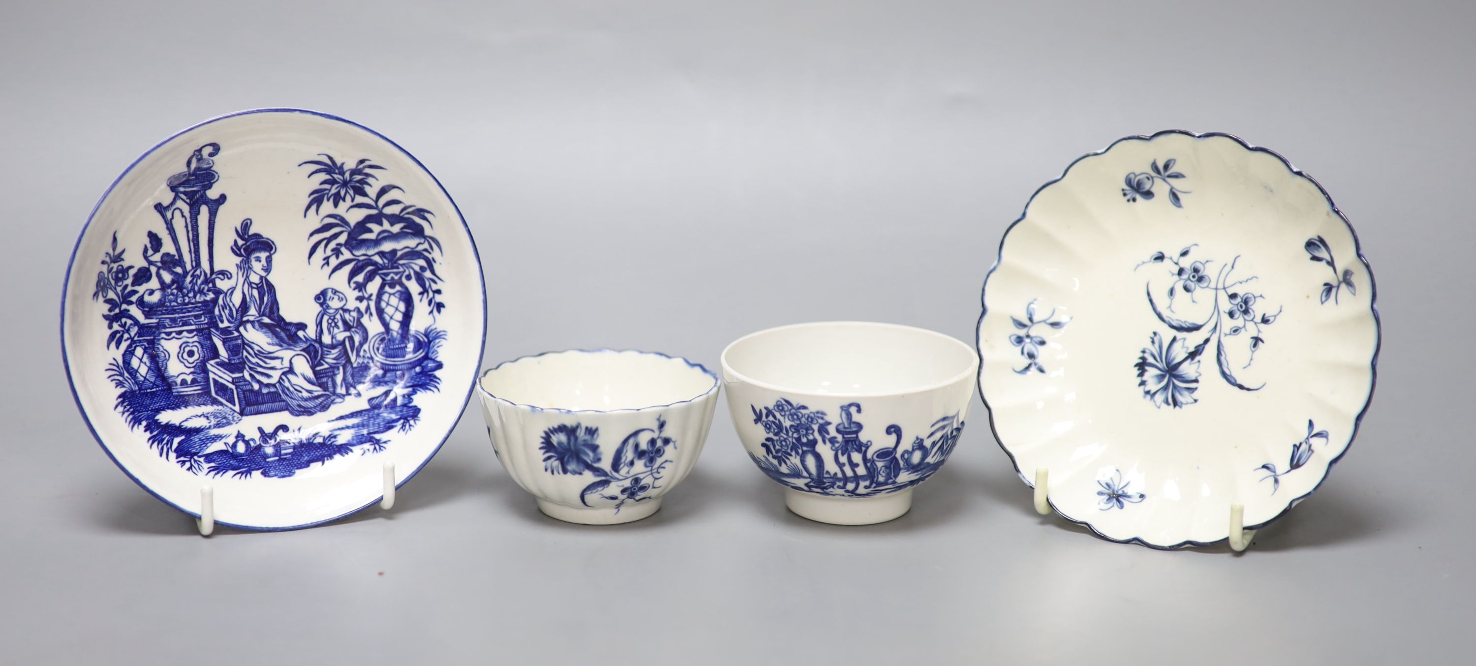 An 18th century Worcester teabowl and saucer Gilliflower pattern and another with mother and child