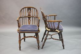 A set of eight 19th century and later ash, elm and beech Windsor chairs, with pierced splats, saddle