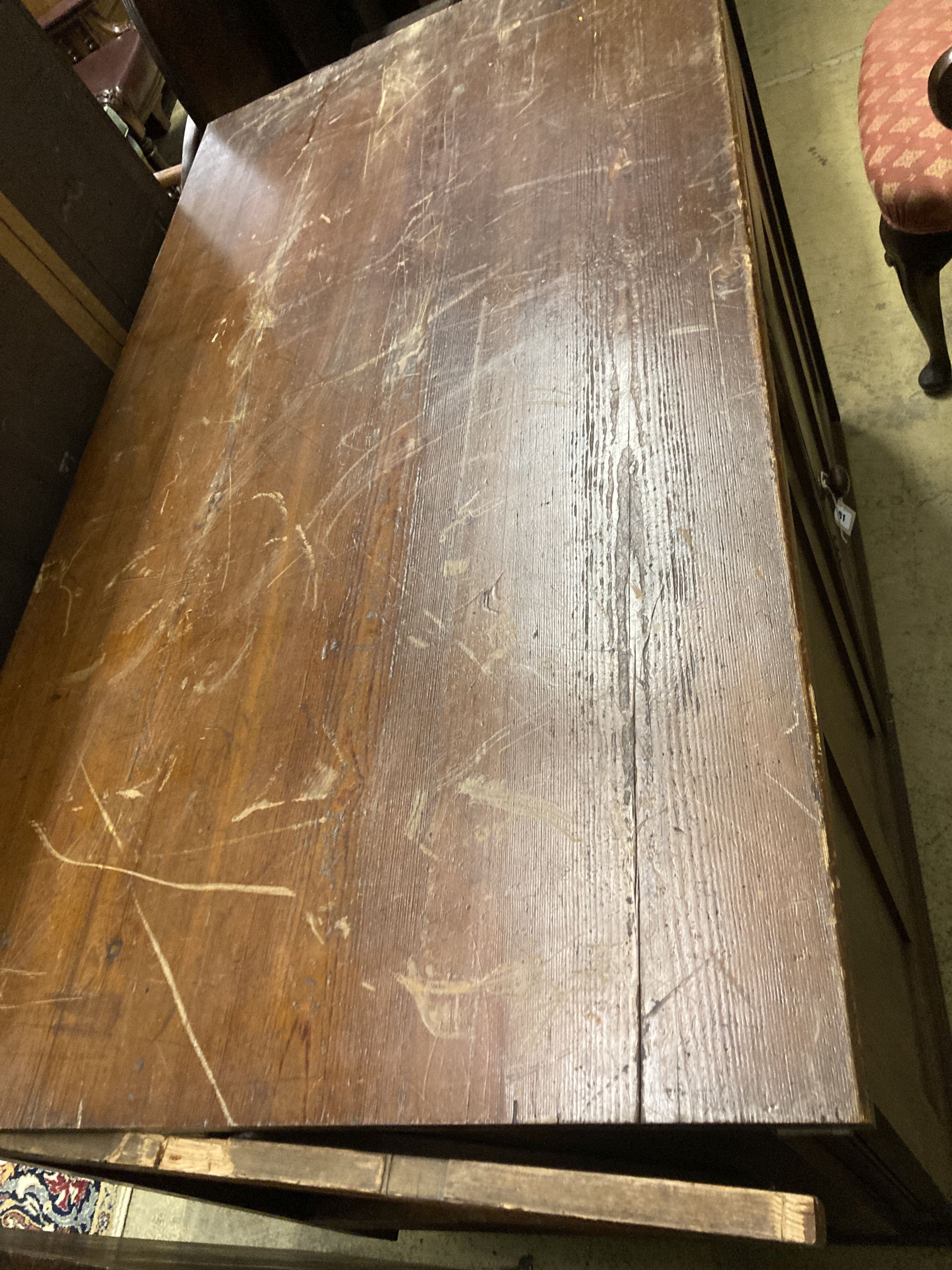 A Victorian painted pine double drop flap plan chest, width 144cm, depth 78cm, height 100cm - Image 2 of 3