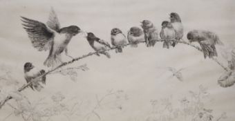 Leonard Robert Brightwell (1889-1983), etching, 'Early Birds', signed in pencil, 20 x 38cm