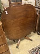 A George IV rosewood banded mahogany tilt top breakfast table, width 117cm, depth 117cm, height