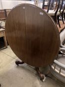 A Victorian mahogany circular tilt top breakfast table, 116cm diameter, height 72cm