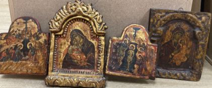 A tempera on wood triptych icon, and a single Virgin and child icon, MODERN COPIES