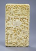 A finely detailed 19th century Cantonese export carved ivory card case, decorated with sages and