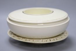 A Wedgwood creamware keywork dish and a hotwater ring shaped tureen and cover, first half 19th