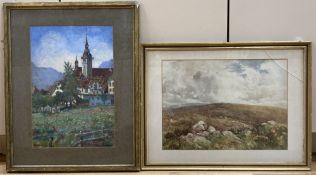 Edwin Charles Pascoe Holman (fl.1918-1939), watercolour, Sheep on a hillside, 27 x 37cm and