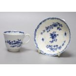 An 18th century Worcester 'feather mould floral' coffee cup and saucer, workman's marks, diameter