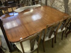 A Regency style mahogany two pillar extending dining table, length 240cm extended (two spare