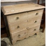 A late Victorian stripped pine chest of drawers, (altered) width 86cm, depth 48cm, height 81cm