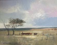 W.Hendriks, oil on canvas board, Herdsmen in a landscape, signed, 39 x 49cm