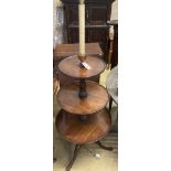 A George III mahogany three tier dumb waiter, converted to a lamp, height 115cm