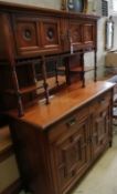 A late Victorian aesthetic movement walnut mirror back side cabinet, width 120cm, depth 51cm, height