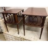 A near pair of mahogany two tier occasional tables, width 65cm, depth 49cm, height 66cm