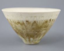 Dame Lucie Rie (1902-1995). A finely potted conical bowl, in white stoneware, the ring turning to