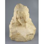 Galileo Pochini (19th C.). A carved alabaster bust of a medieval lady, inscribed 'de la Valliere',