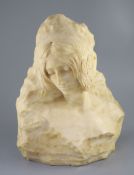 Galileo Pochini (19th C.). A carved alabaster bust of a medieval lady, inscribed 'de la Valliere',