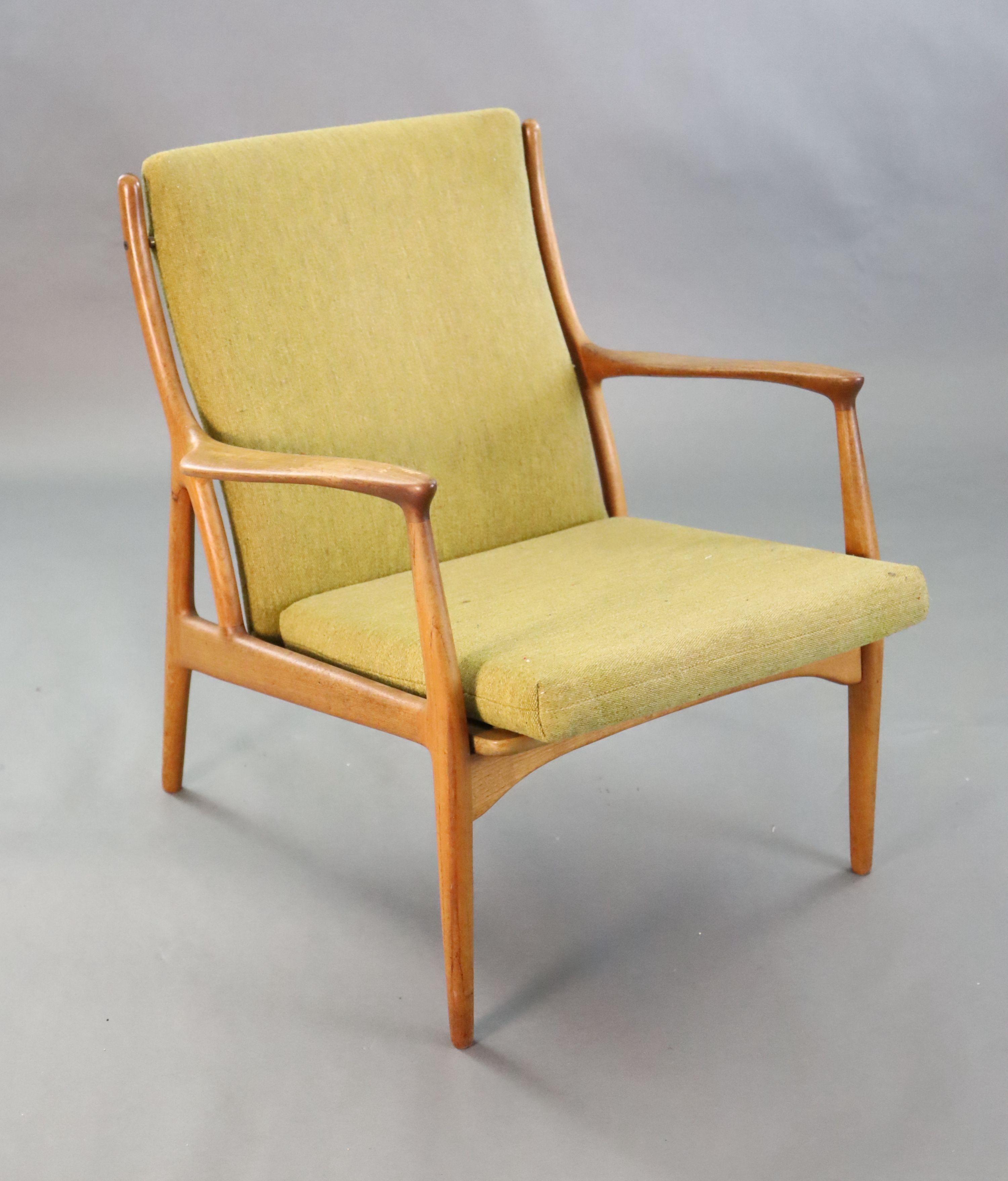 An Andersen & Andersen & Palle Pedersen for Horsnaes teak armchair, c.1963, with original pale green