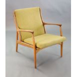 An Andersen & Andersen & Palle Pedersen for Horsnaes teak armchair, c.1963, with original pale green