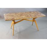 A Carlo Graffi and Franco Compo glass topped beech dining table, of canted rectangular form, with