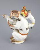 A Meissen porcelain monkey teapot and cover, circa 1735, modelled by J.J. Kaendler, the seated