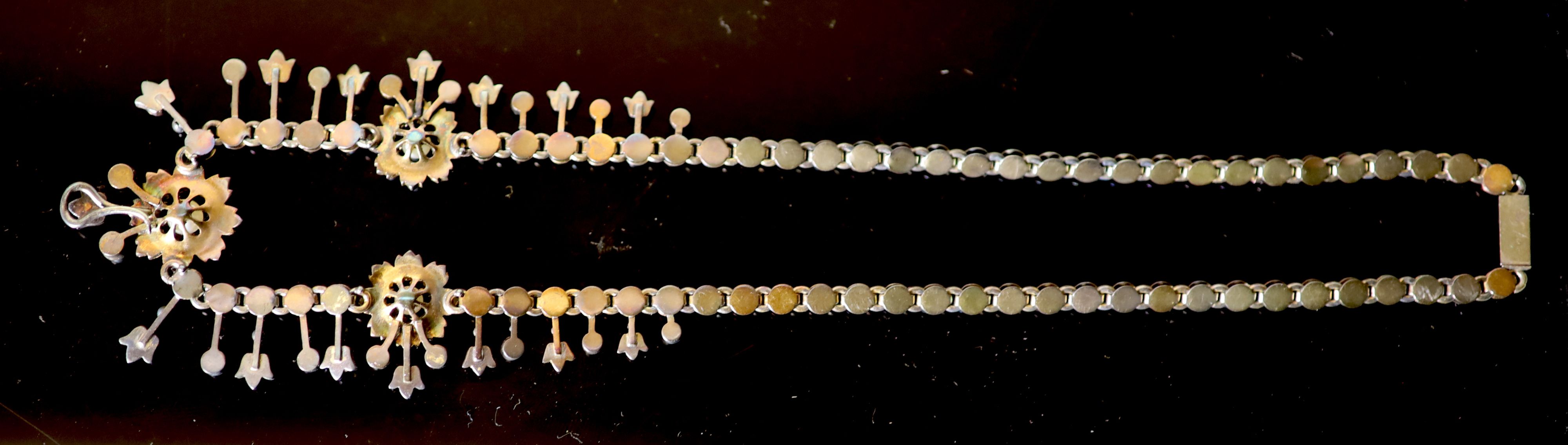 An Edwardian gold and pearl set necklace, lacking pendant attachment, 40cm, gross weight 30 grams. - Image 3 of 3