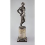 After the Antique, a bronze figure of Apollo?, 19th century, on a grey marble and bronze pedestal,