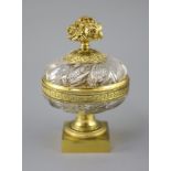 A French cut glass and ormolu urn shaped ink stand, second quarter 19th century, the glass