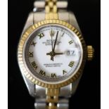 A lady's early 1990's steel and gold Rolex Oyster Perpetual Datejust wrist watch, on a steel and