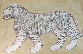 Indian School c.1950 gouache on cotton Large study of a prowling tiger signed overall 71 x 115in.,